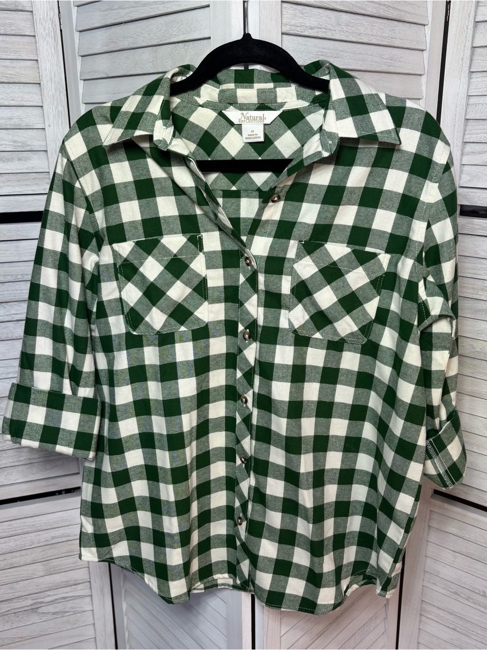Natural Reflections Green Buffalo Plaid Flannel Shirt Women’s M